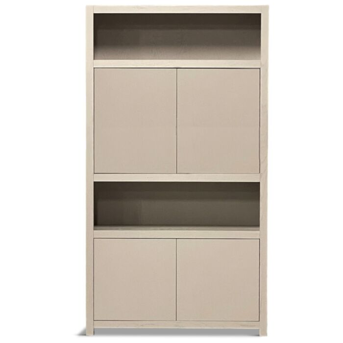 Boekenkast Diamond Taupe 120cm 4 Deuren 2 Open Vakken