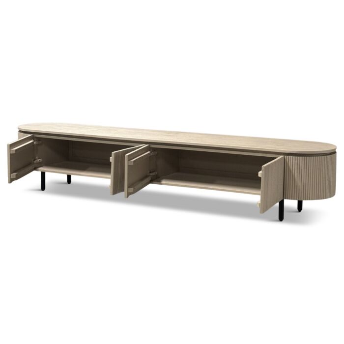 TV-Meubel Specter 240cm Mangohout Taupe & Travertine Top