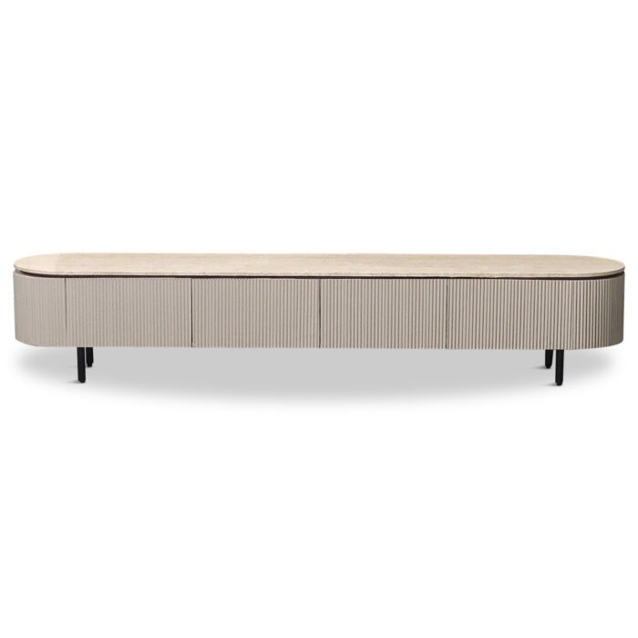 TV-Meubel Specter 240cm Mangohout Taupe & Travertine Top