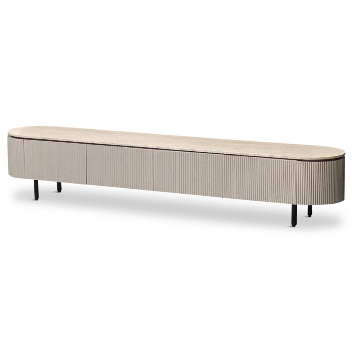 TV-Meubel Specter 240cm Mangohout Taupe & Travertine Top